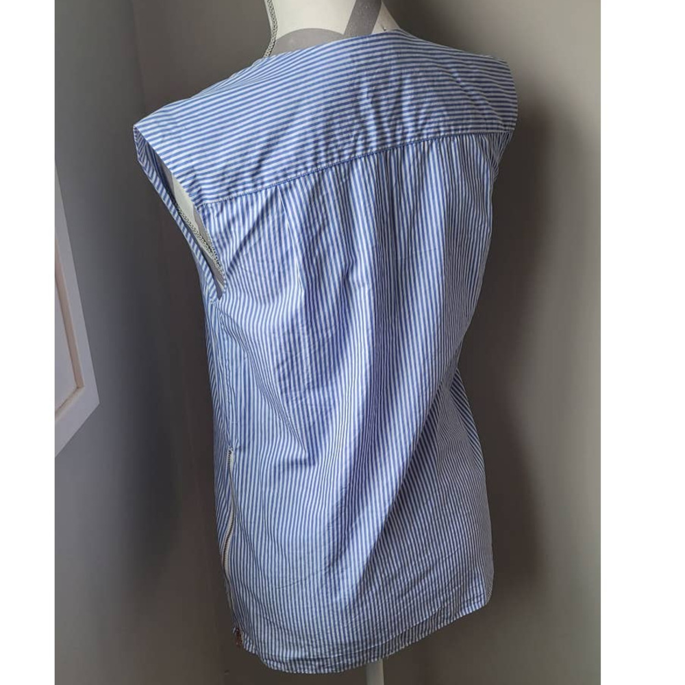 J.Crew Sleeveless Blue and White Stripe Top with Gold Zipper Accents - Picture 2 of 5